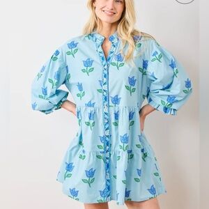 Printfresh Rosalina Dress Tulip Bloom Blue NWT Size M Organic Cotton $198
